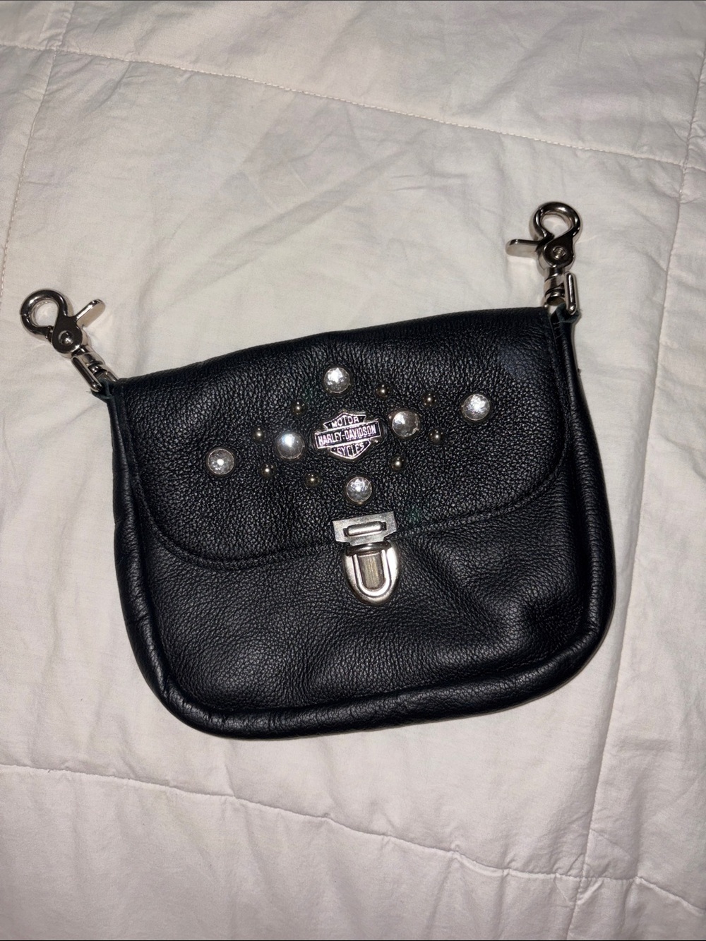 Harley Davidson Genuine Leather Rhinestone Studded Belt Loop Bag